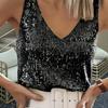 Women Vest Shiny Sequins Loose Fit Deep V Neck Sleeveless Tops Party Nightclub Stage Performance Camisole