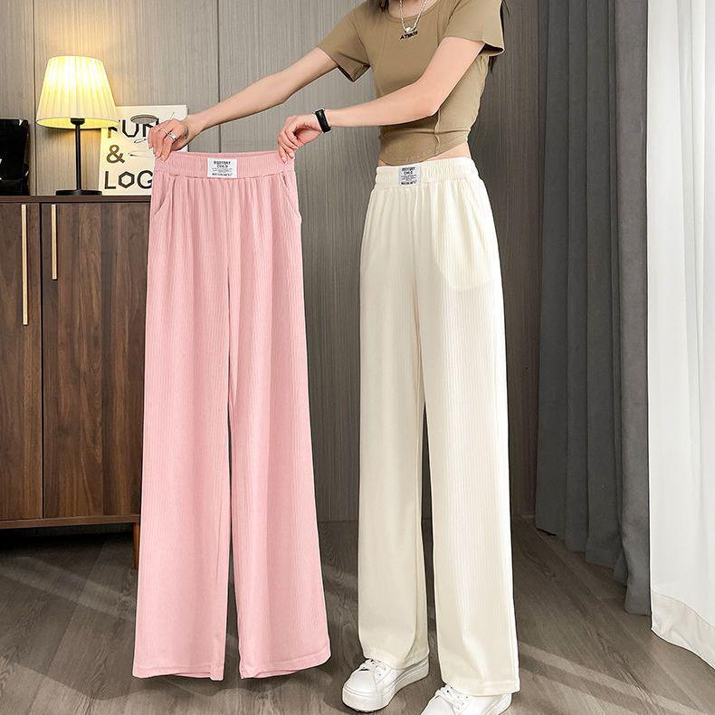 Dámské letní kalhoty s širokými nohavicemi z ledového hedvábí s chladivým efektem - Lehké, ležérní a volné kalhoty