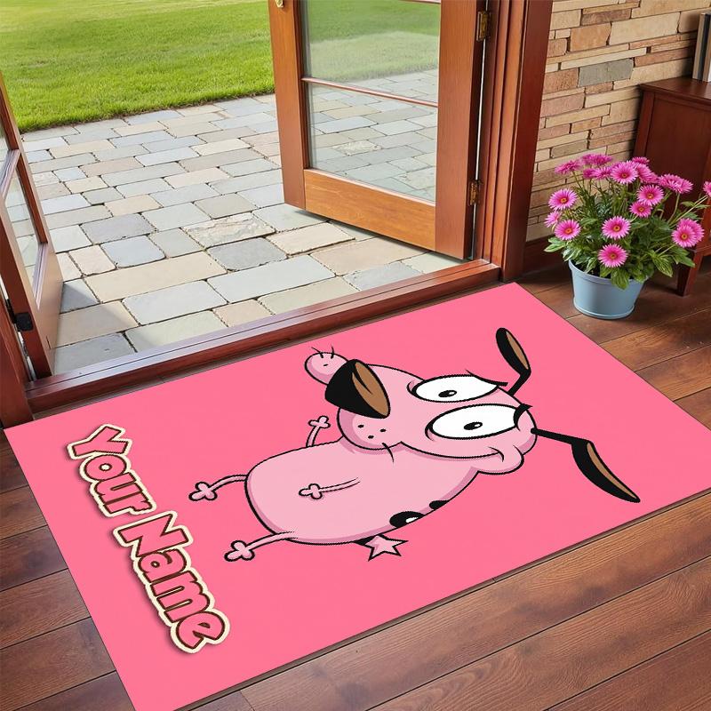 Crystal Velvet Rug Custom Name Text, Soft Non Slip Floor Mat Home DecorCourage the Cowardly Dog