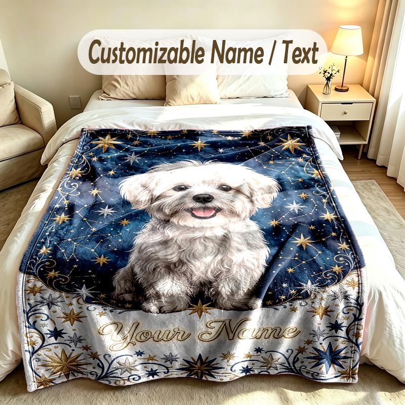 Dog Theme Soft Blanket Personalized Custom Name Text Print Warm Blanket Home Sofa Bedroom Decor