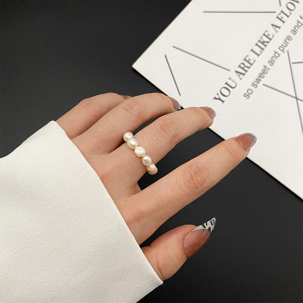 High-End Geometric Freshwater Pearl & Resin Ring - Light Luxury Style for Women