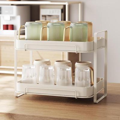 Desktop Organizer Rack Tea Cup Storage Elevated Tiered Serving Platter Double Layer