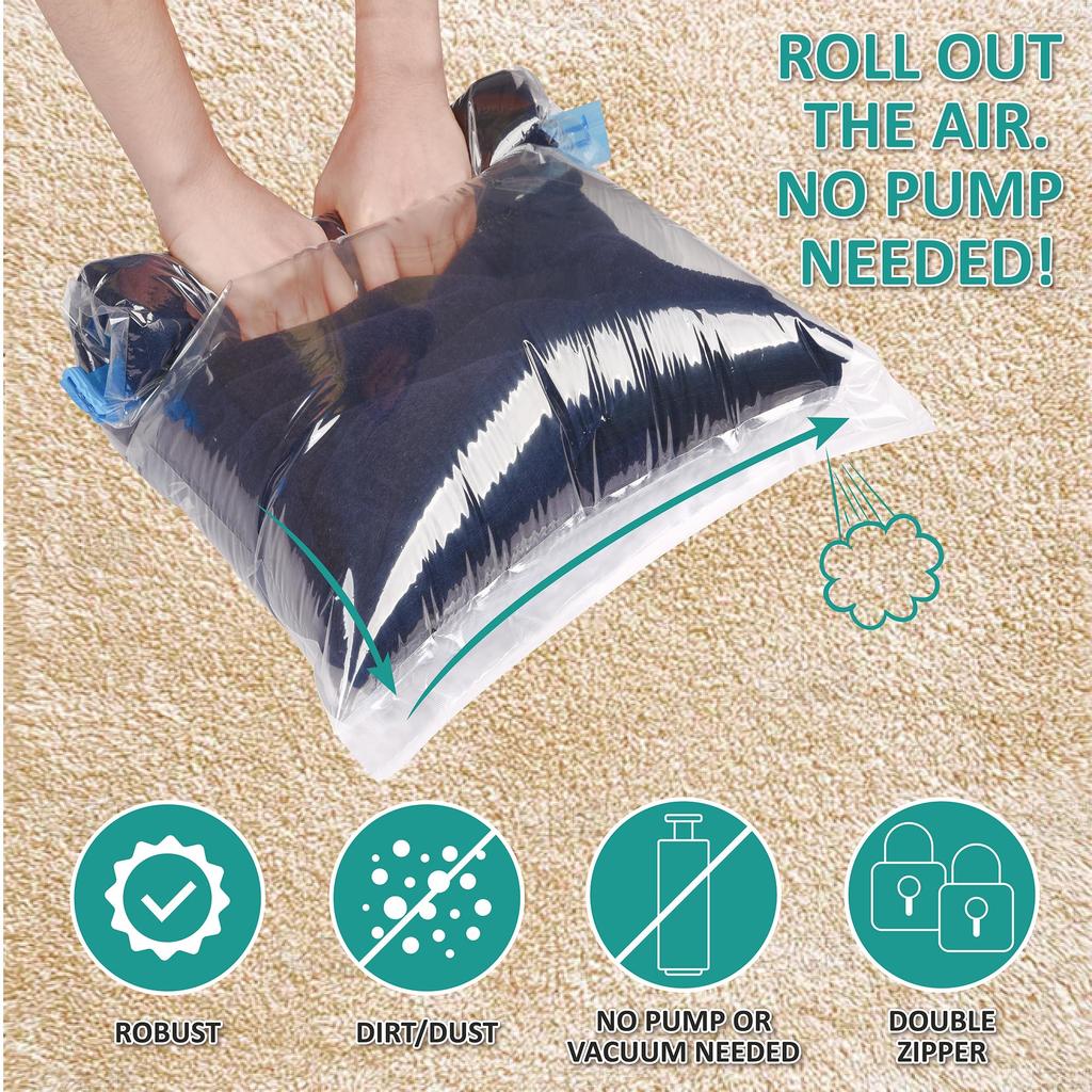 Multiple Sizes Vacuum Storage Bags Hand Roll Durable Space Saver Bags For Clothes Clothing Travel Accessories Suitcase Organizer