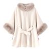 Women's Fox Fur Collar Wool Cape - Lace-up, Plus Size, Autumn/Winter Shawl.