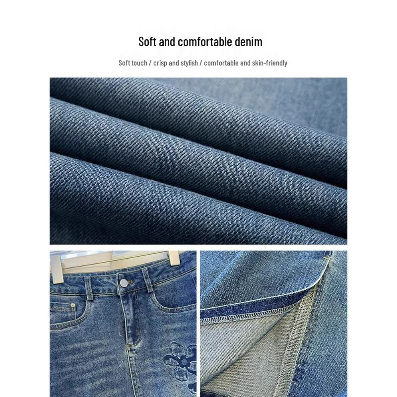 Damen Retro Denim Midirock mit Stickerei - Frühling & Herbst 2025 Kollektion, A-Linie, Hüftbetontes Design.