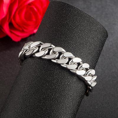 925 Sterling Silber Armbänder Männer 13,5mm Panzerkette Kubanische Kette 7,5 -10 Zoll Massivsilber Punk Edler Schmuck Geschenk
