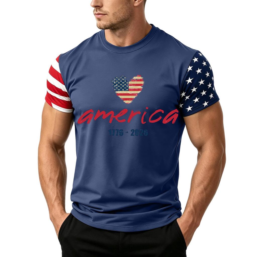 Men's Independence Day Flag Print Short Sleeve T-Shirt, Loose Casual Daily Summer Tops