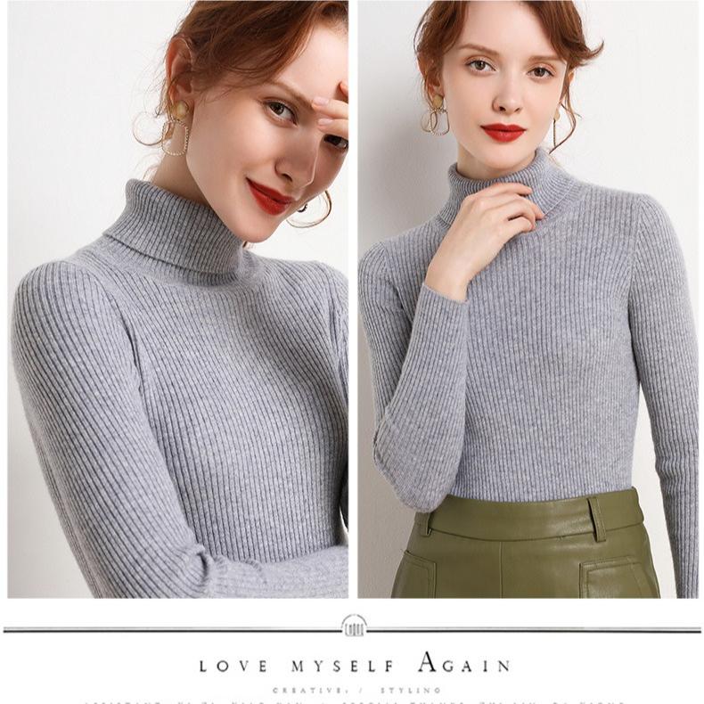 WomenTurtleneck Sweater Autumn Winter Slim Fit Pullover Tight Stretch Knit Base Shirt Long Sleeve Simple Pullover Knit Top