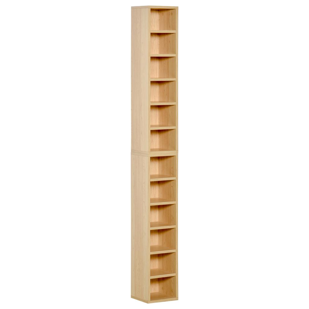 Set di 2 Scaffali a Colonna Armadietto per CD-DVD 6 + 6 Scomparti Dim. 21L x 19P x 88A cm Max. Capacità 160 CD Colore Faggio