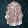 Women's Loose Ruffled Retro Floral Print Stand Collar Long Sleeve Cotton And Linen Top