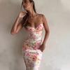 New Fashion Sleeveless Printed Sexy Backless Suspender Dress Slim Fit Elegant Bodycon Summer Party Long Dress Female Streetwear Casual Clothing