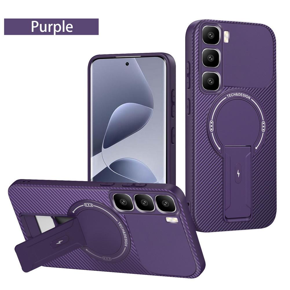 Carbon Fiber Invisible Stand Holder Built-in Magnetic Ring Case for Infinix Hot60 Pro + Hot 60 60i 40i 40 Pro Protection Cover