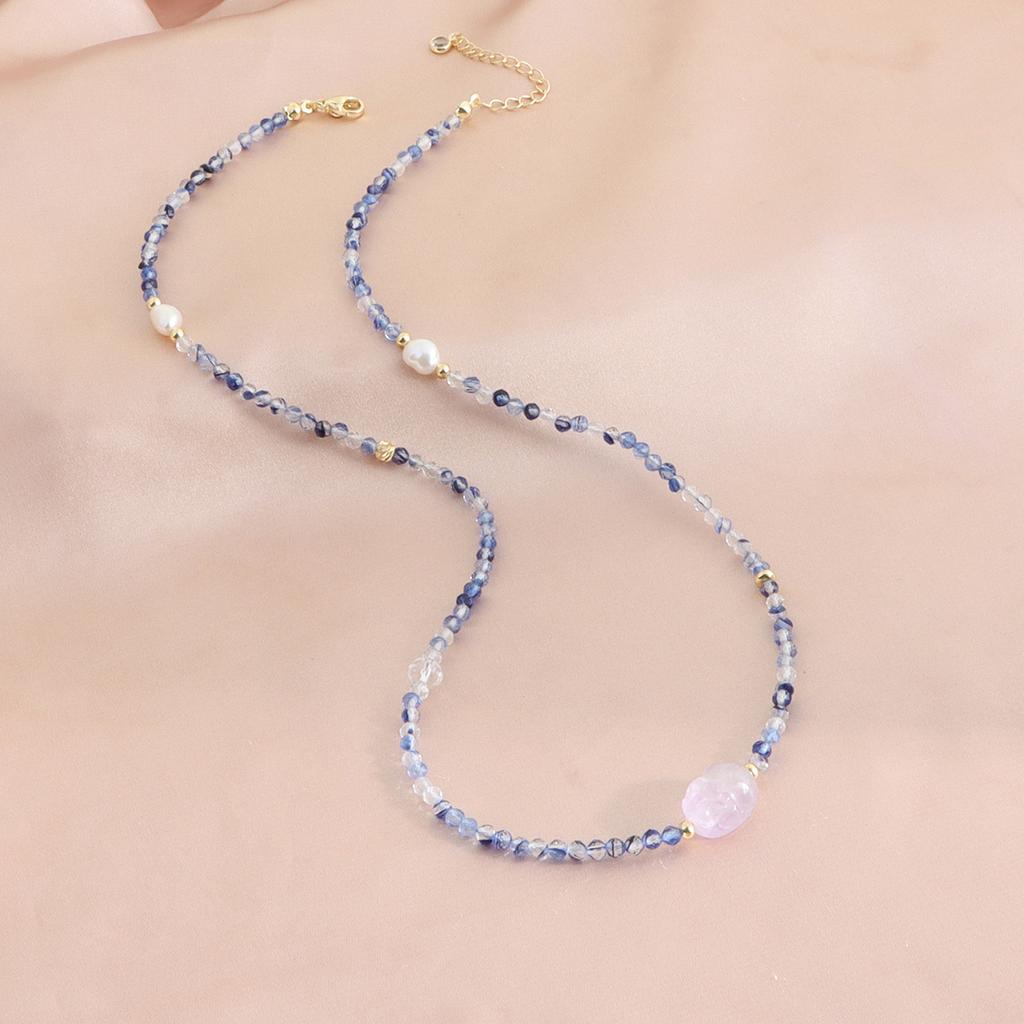 Blue crystal three-circle beaded bracelet, chalcedony Pixiu necklace, bracelet two-in-one explosion