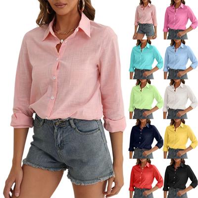 Rochie cămașă de damă la modă cu nasturi Bumbac Mânecă lungă Top rezistent la șifonare Top casual de lucru pentru afaceri