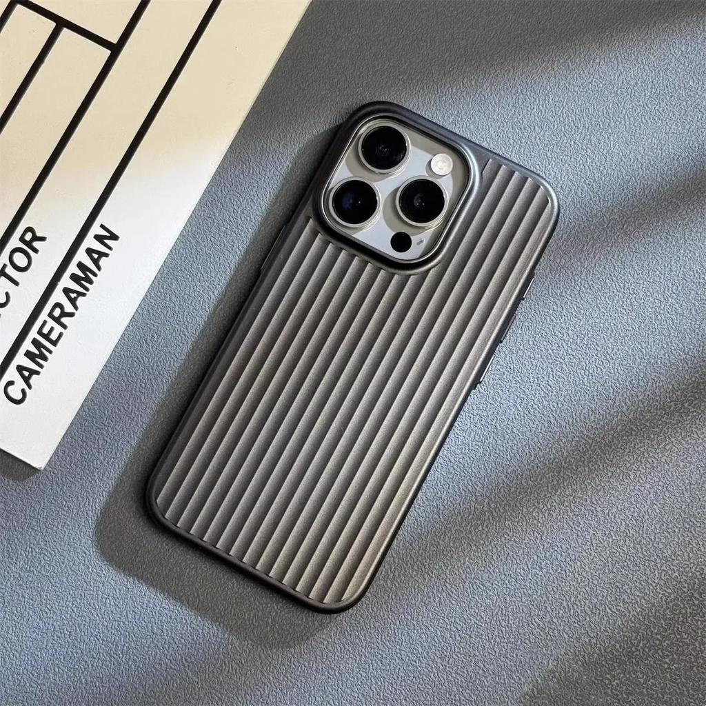 Natural Titanium PC Phone Case For For Iphone 1 14 13 Pro Max Plus Electroplated Grating Corrugated Hard Back Cover