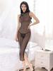 Sexy Women Sheer See Through Tight Cheongsam High Cut Micro Mini Dress Oil Shiny Hollow Out Elastic Bodycon Dress Club Wear