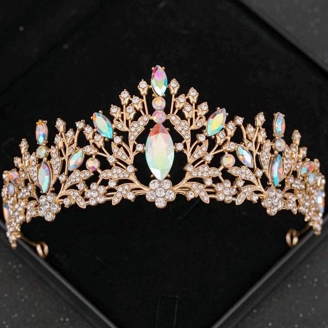 Gold AB Crystal Tiaras And Crowns Rhinestone Prom Diadem Crown For Women Bridal Wedding Hair Accessories Jewelry Crown Tiara