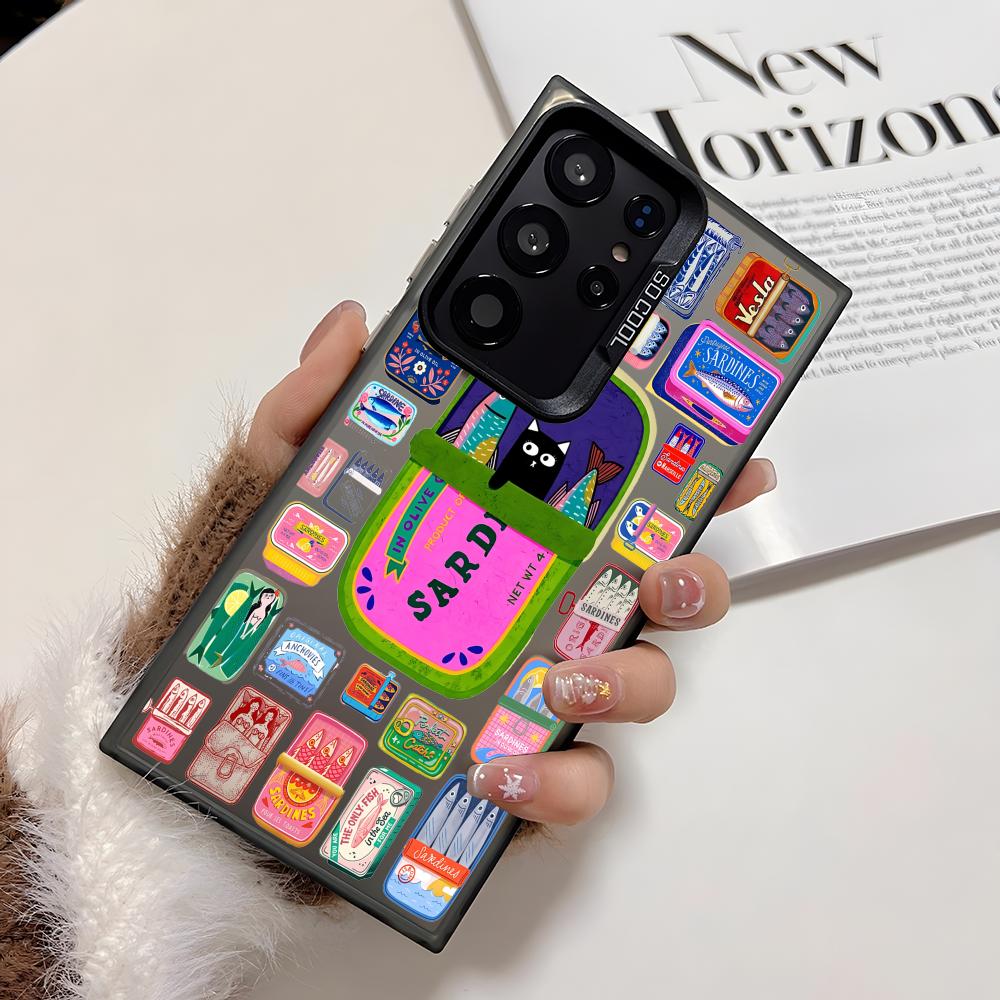 

INS Fashion Sardines Phone Case For Samsung Galaxy S25 Edge S24 S23 S22 S21 S20 Ultra Funda Silicone Silver Cover Galaxy S23 Ultra