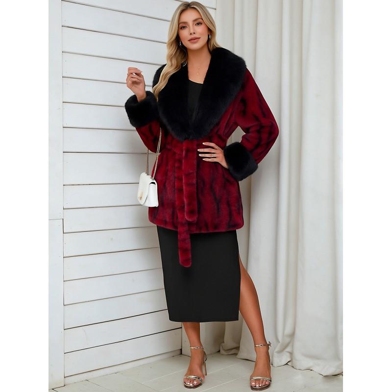 Womens Short Faux Fur Coat Leopard Print Belted Warm Leather Plush Outerwear