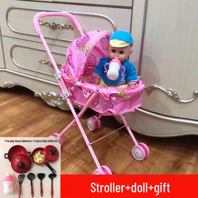 Baby Girl Doll Stroller with Light and Sound - Pretend Play Birthday Gift