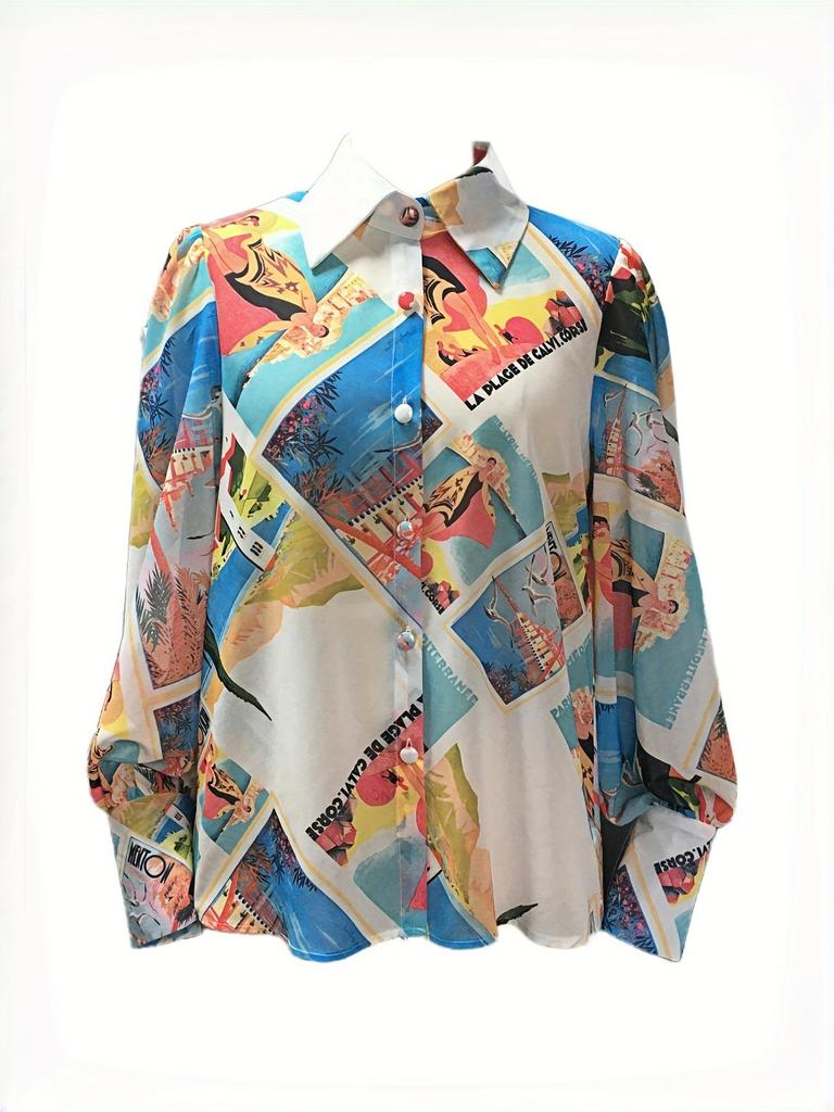 Elegant Semi-Transparant Shirt met revers & Lantaarnmouwen - Perfect voor Lente & Herfst