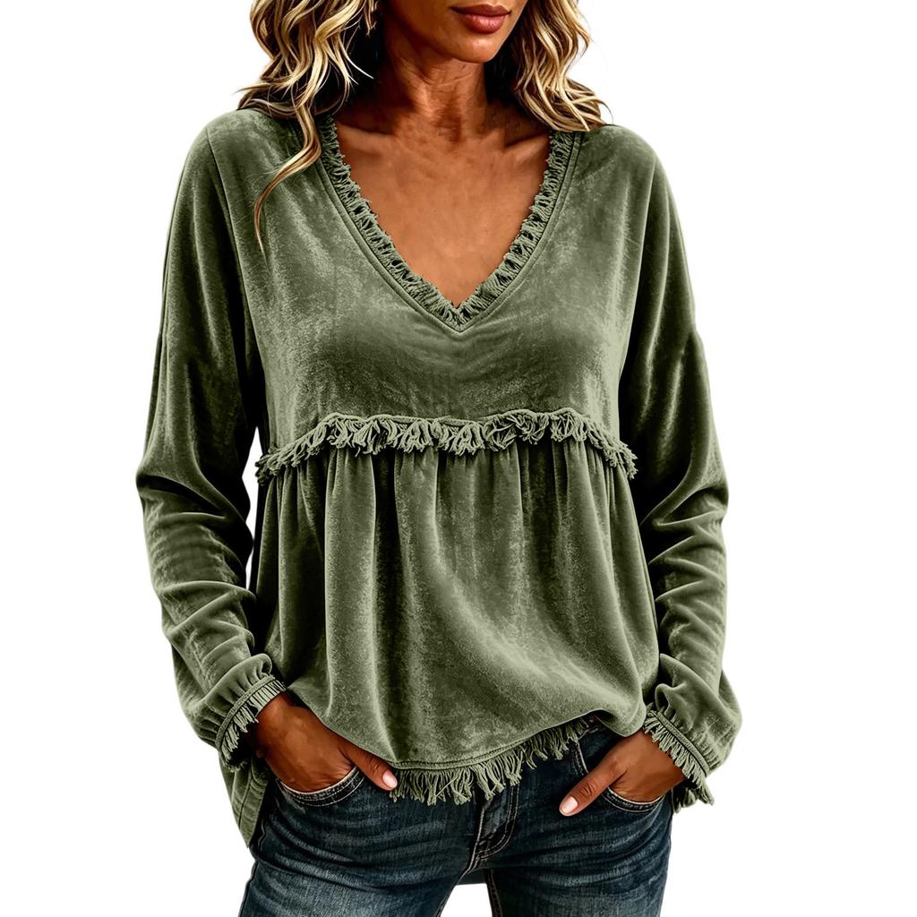 Women's Casual Loose Fit Lace Trim Patchwork Top, Stylish Blouse for Everyday Wear