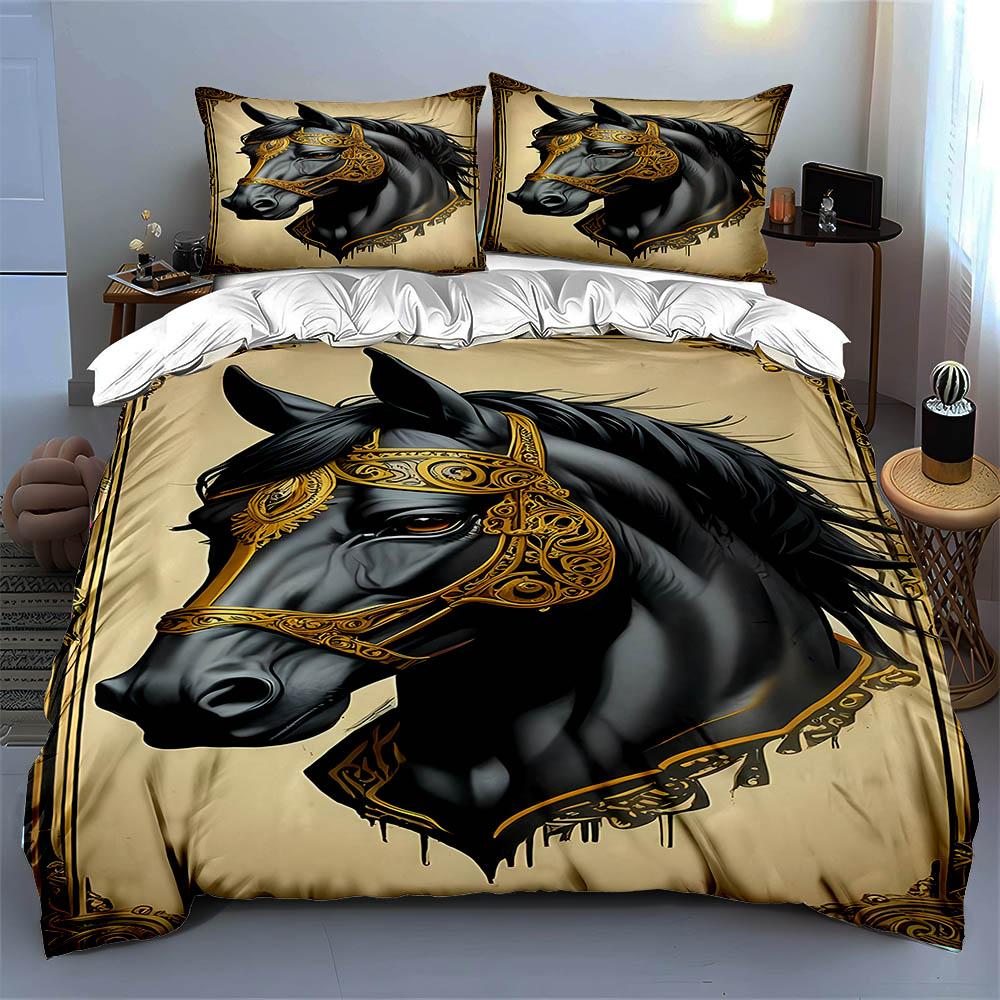 Elegant Black Horse. Bedding Duvet Cover Sets Duvet Covers Pillowcases Gifts (1 * Duvet Cover 2 * Pillowcases, Without Duvet Insert)