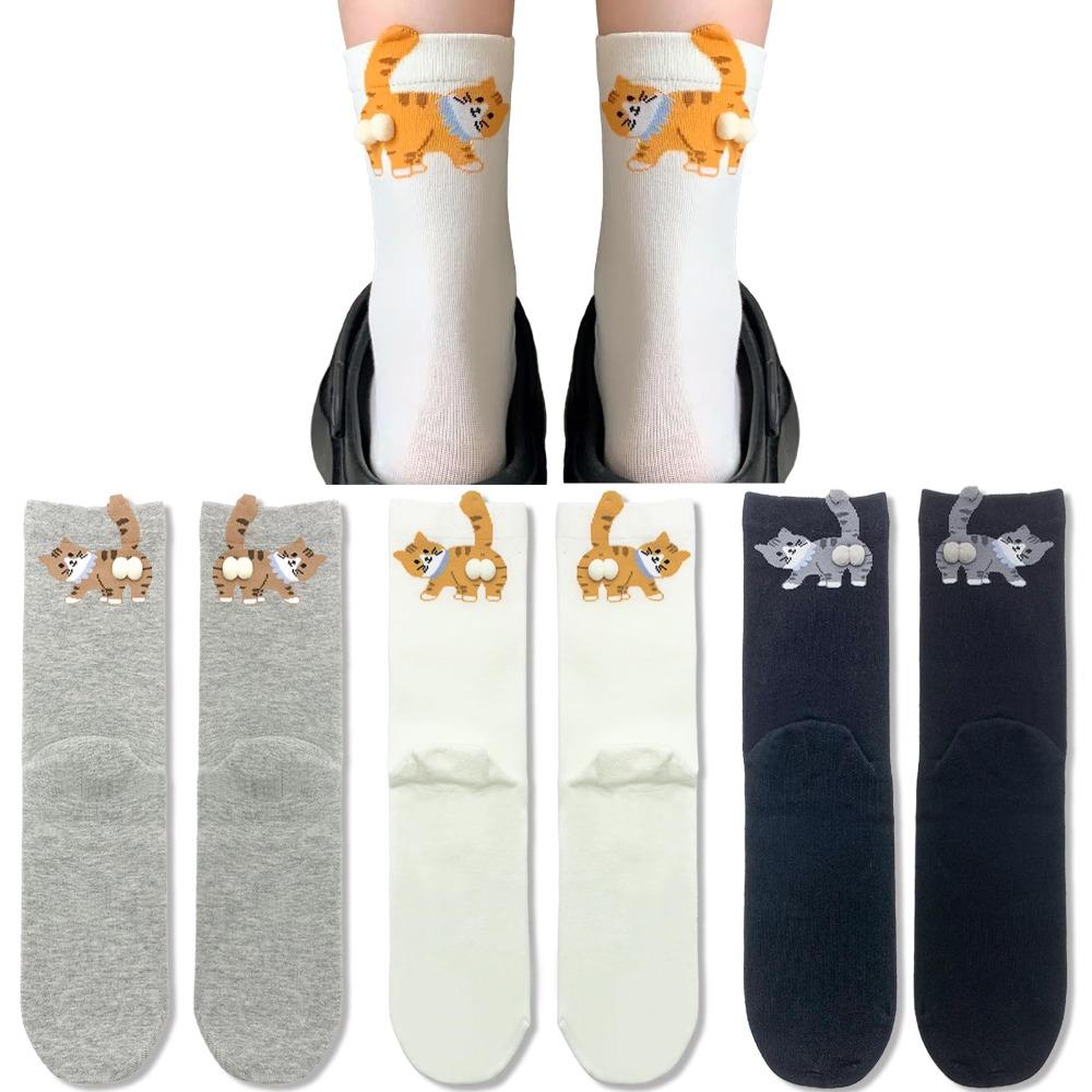 Cute Cat Socks with Balls, Novelty 3D Animal Socks for Women Men Fun Comfortable Cotton Crew Socks, Christmas Cats Lovers Gift