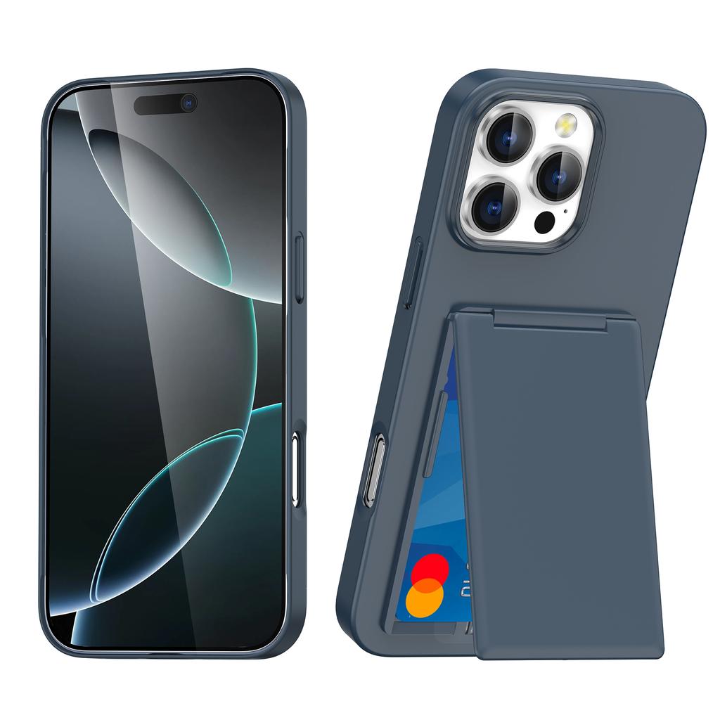 New Built-in Kickstand Card Pocket Case for iPhone 16 15 14 Plus 11 13 12 Pro Max Plain Breathable translation Cover Fit light