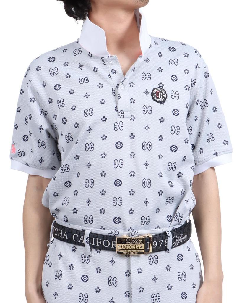 Golf Monogram Jacquard Polo Shirt Unisex Golf Wear Short Sleeve Summer Clothing 262GG1202 White XL [Gatcha] Men's
