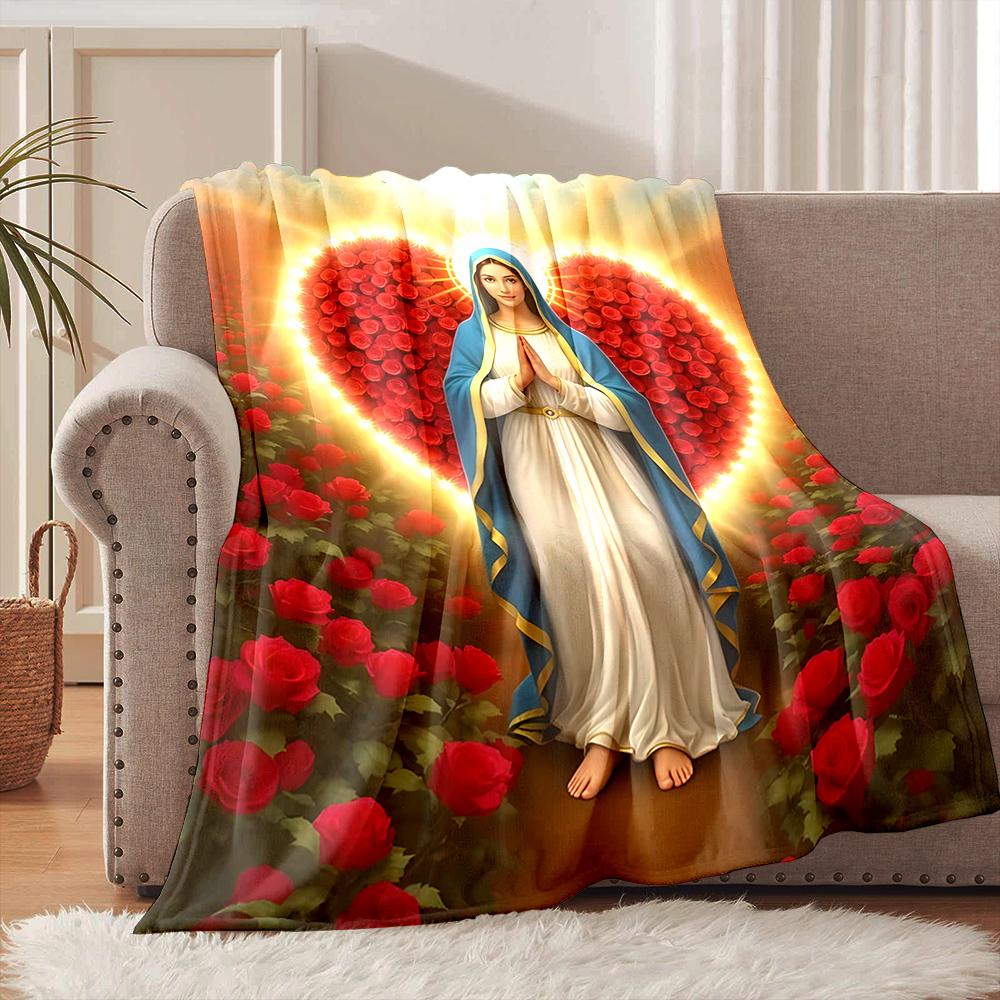 1PC Blessed Virgin Mary Print Blanket Warm Soft and Comfortable Home Travel Blanket Sofa Bedding Camping Cover Blanket for Gifts