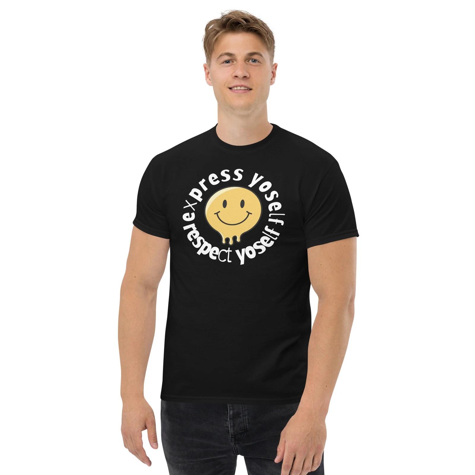 Express Yoself Respect Yoself Smiley Face black tee shirt t-shirt M