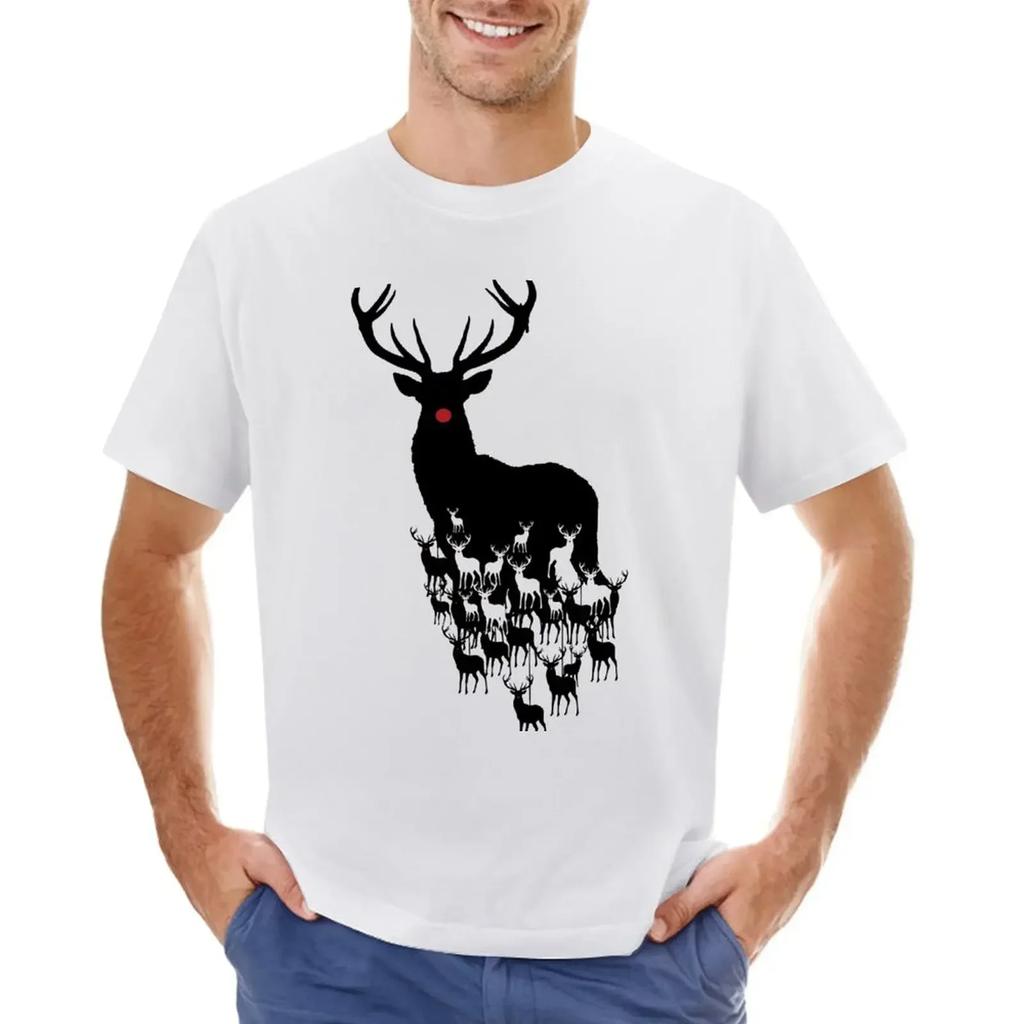Rudolph the Red Nosed Reindeer Pattern T-shirt Tees Funnys Big and Tall T Shirts for Men