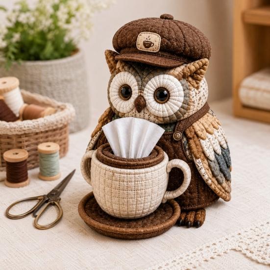 huaqianguhh DIY Tissue Box Cover Kit, Owl Shape, Soft Textures Patchwork Sewing Handmade for Handicraft Enthusiast Beginners
