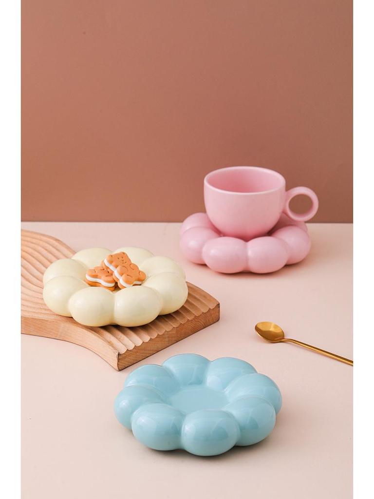 Tazas y Platillos de Cerámica de Estilo Nórdico Inspirados en Macarons - Diseño Lindo y Creativo de Girasol