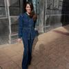 Ensembles décontractés en denim pour femmes, vestes slim à revers et manches bouffantes, pantalons droits taille haute, mode printemps 2025, ensemble 2 pièces pour femme