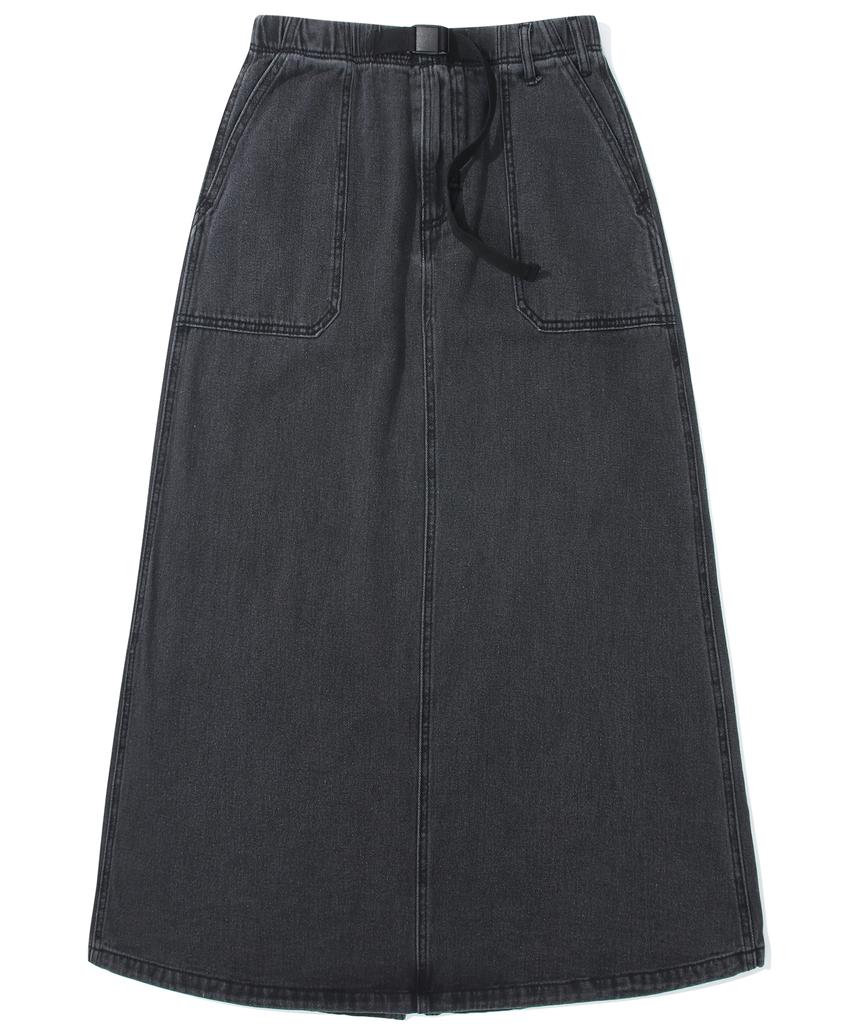 Columbia University M-Label Belted Denim Long Skirt Black Jeans
