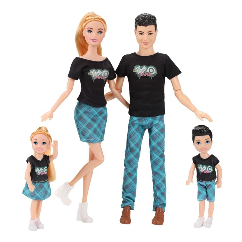 Dress 1/6 Up Doll Toy Fashion Family Doll Set Of 4 People Mom Dad Kids 30Cm Doll Full Set With Clothes Children Play House Toy