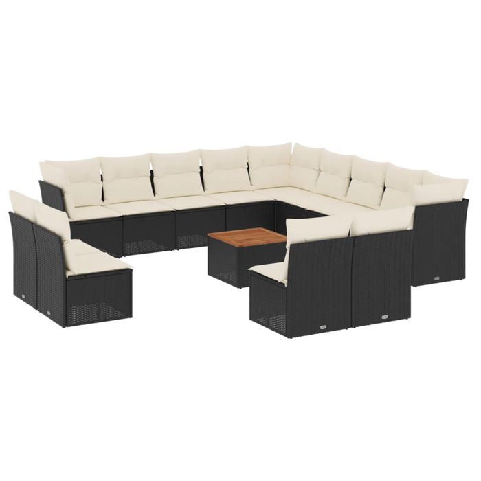 VidaXL Garden Lounge Set with Cushions 14 Pcs, Patio Sofas, Furniture Set, Outdoor Terrace Furniture, Black 3223935