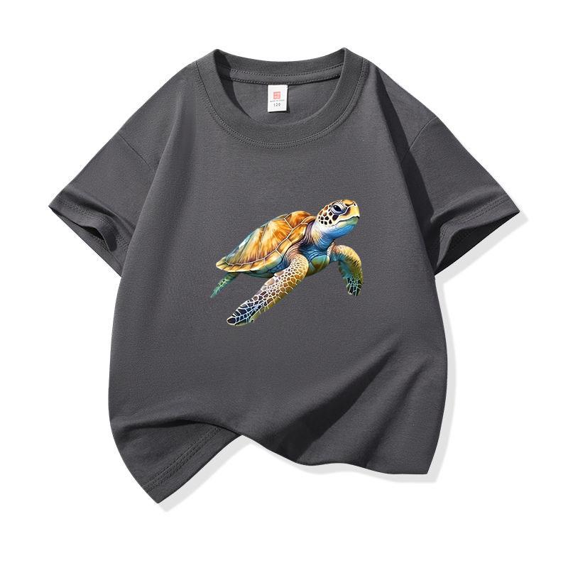 Realistic Watercolor Sea Turtle Graphic Tee Kids Pure Cotton Crew Neck Print T Shirt Short Sleeve Muticolor Tops Boys Girls