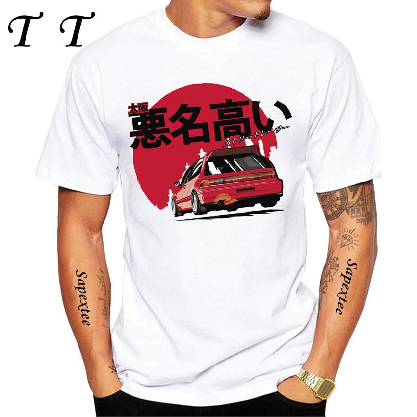 New Summer Men Short Sleeve JDM Civic Ef Retro Japan Street Racing Print T-Shirt Vintage Boy Casual Tops Harajuku Man White Tees