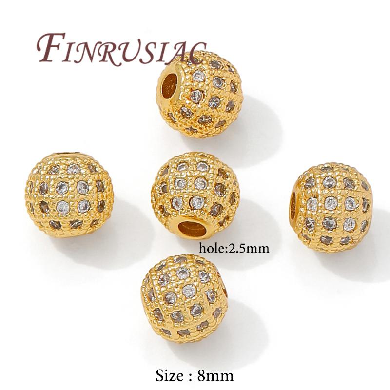 6 mm 8 mm 10 mm 18K vergulde tussenkralen voor sieraden, ronde zirkonia kralen, kralen voor het maken van kettingen, kralenscheiders