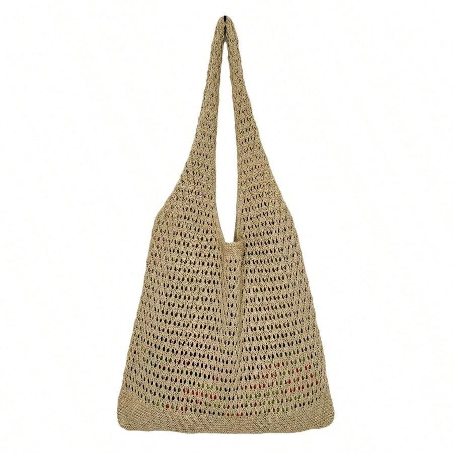 Versatile hollow woven bag, simple shoulder knitted bag, fashionable large-capacity bag, women s summer niche beach bag