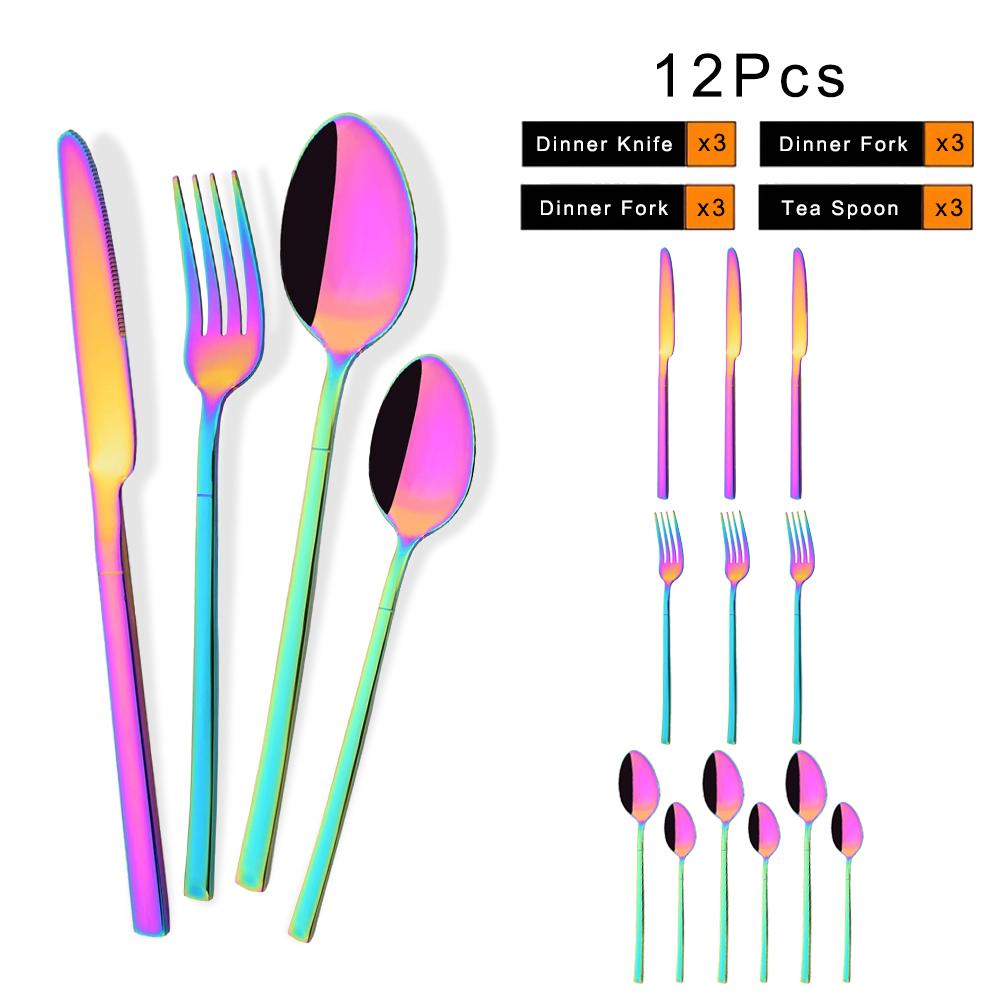 12Pcs Rose Gold Dinnerware Set Stainless Steel Cutlery Set Fork Knife Coffee Spoon Tableware Silverware Kitchen Flatware Set