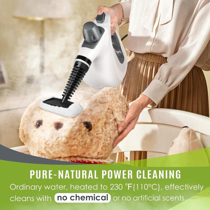 Phueut Pressurized Handheld Multi-Surface Natural Steam Cleaner with 12 Pcs Replacement Parts , Multi-Purpose Steamer for Springtok , Home and Car