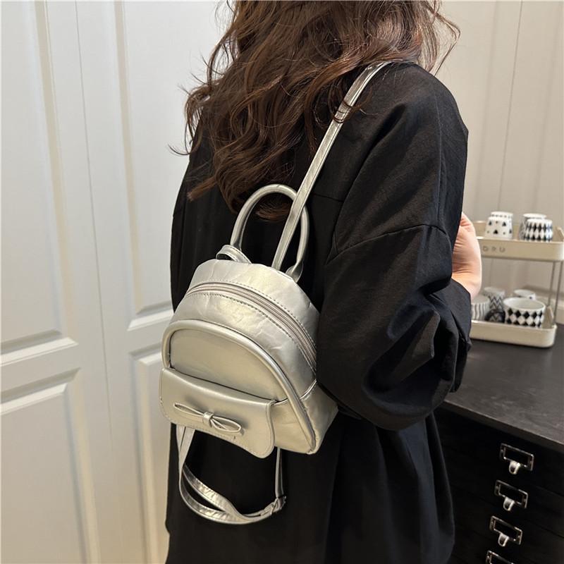 Color Solid Elegant Bow Small Designer Backpack Sewed Details Daily Bags Wear