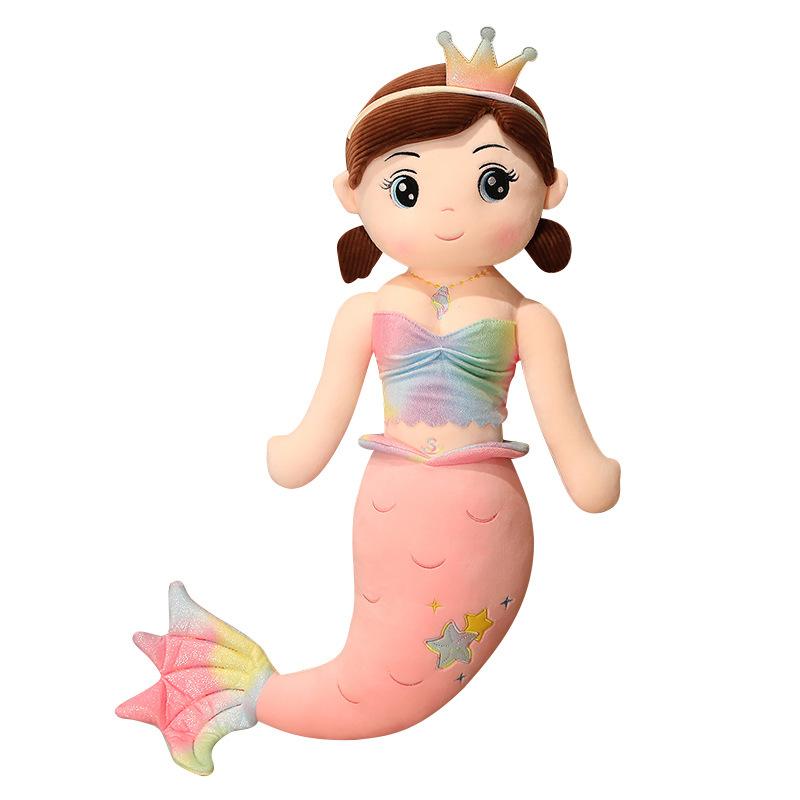 Cute Crown Mermaid Princess Doll Plush Toy Mermaid Doll Schoolgirl Sleeping Soothing Doll