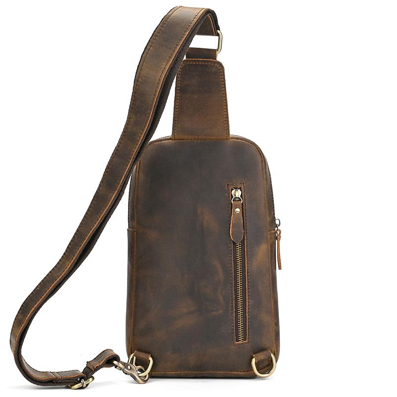 Casual Leather Chest Bag Retro Men's Chest Packs Single Shoulder Bag Crossbody Sling Bag for Men Chest Bag Male Outdoor Bag