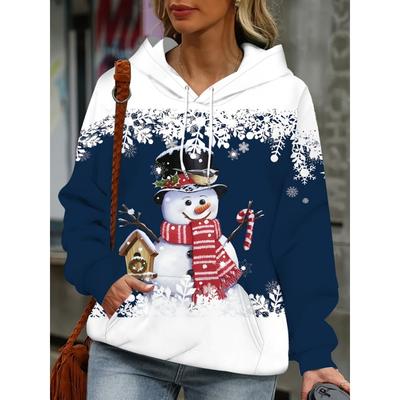 Women's Hooded Hoodies Christmas Theme Snowman Pattern Streetswear Polyester Knit Fabric Tops Casual Pullover Women's Clothing