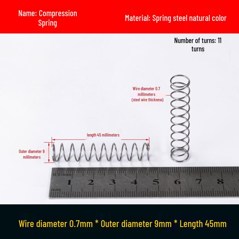 Druckfeder mit Rückstellfunktion aus Federstahl, 0,7 mm Drahtdurchmesser, 8-12 mm Außendurchmesser